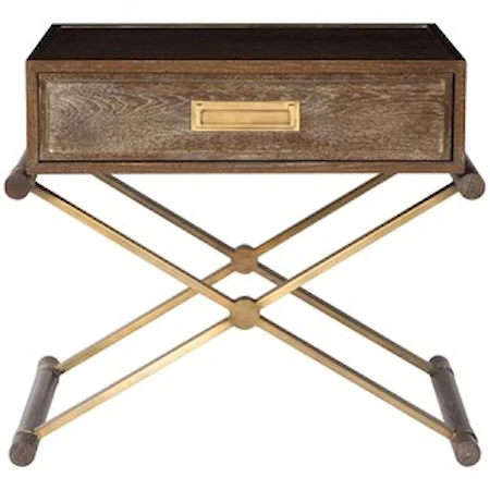 Transitional Wood Nightstand Side Table with 1 Drawer and Satin Brass Hardware